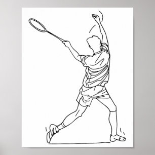 Badminton speler tekenen shuttle spel voor jongens poster
