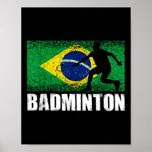 Badminton Sport, Retro Brazilië Vlag, Braziliaans  Poster