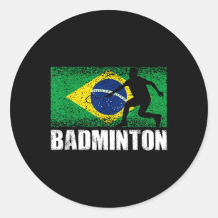 Badminton Sport, Retro Brazilië Vlag, Braziliaans  Ronde Sticker