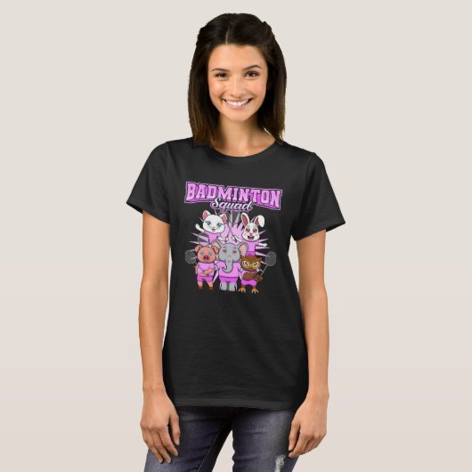 Badminton Squad Cute Animals Shuttlecock T-shirt (Voorkant volledig)