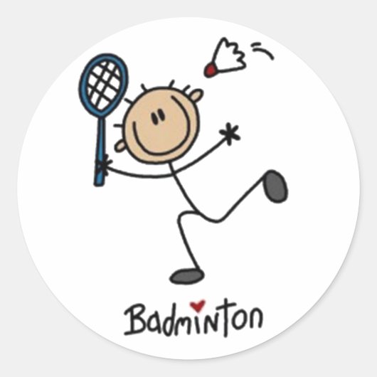 Badminton Stick Figuur Ronde Sticker (Voorkant)