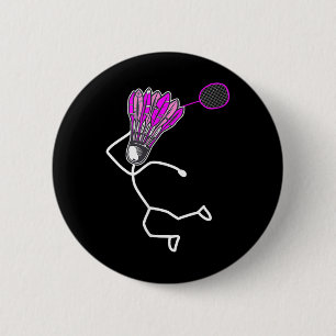 Badminton stijlvolle coole stickfiguur meisje  ronde button 5,7 cm