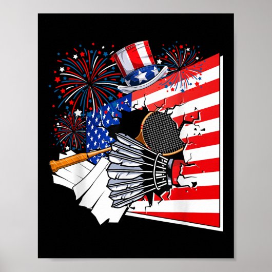 Badminton Uitrusting Kostuum Amerikaanse Vlag 4 ju Poster (Voorkant)