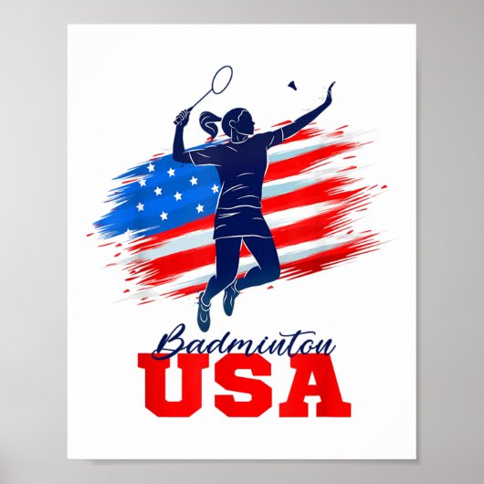 Badminton USA Support Team American Flag Sports LO Poster (Voorkant)