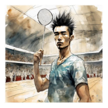 Badminton-waterverf-kunstprint