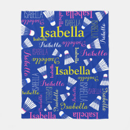 Badminton wit, blauw en roze meisjesnaam fleece deken