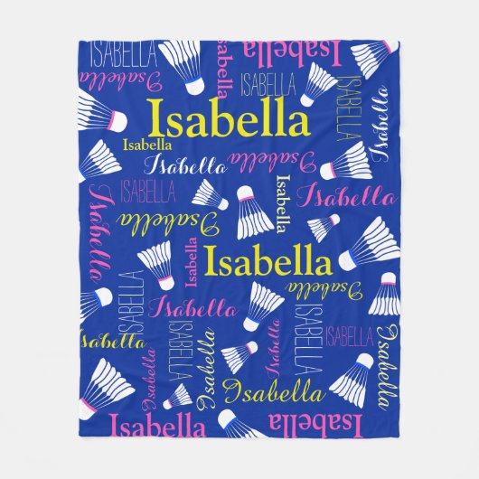 Badminton wit, blauw en roze meisjesnaam fleece deken (Voorkant)