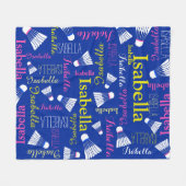 Badminton wit, blauw en roze meisjesnaam fleece deken (Voorkant (Horizontaal))