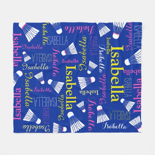 Badminton wit, blauw en roze meisjesnaam fleece deken (Voorkant (Horizontaal))