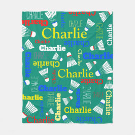 Badminton witte, blauwe, rode en groene naam fleece deken