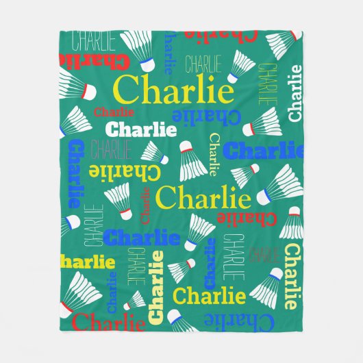 Badminton witte, blauwe, rode en groene naam fleece deken (Voorkant)