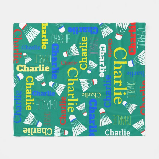 Badminton witte, blauwe, rode en groene naam fleece deken (Voorkant (Horizontaal))