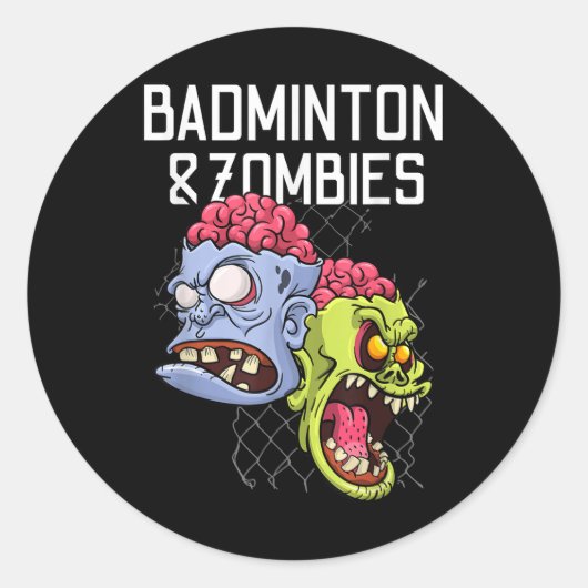 Badminton zombies grappig sportspel racket shuttle ronde sticker (Voorkant)