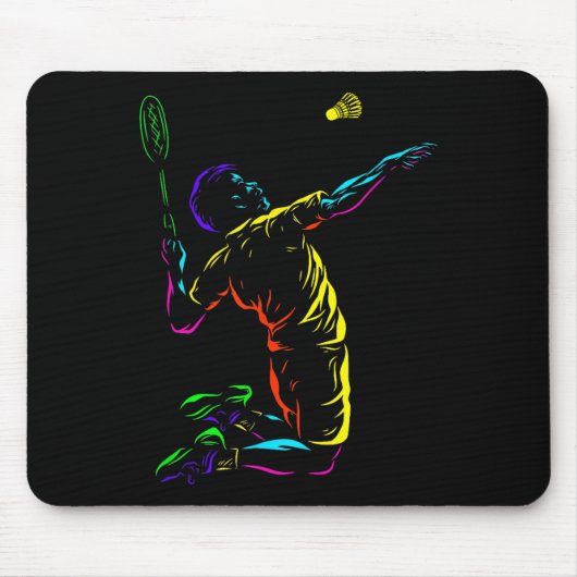 Badmintonman Schets Racket Sport Shuttle Muismat (Voorkant)