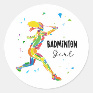 Badmintonmeisje Levendig Abstracte Speler Grafisch Ronde Sticker