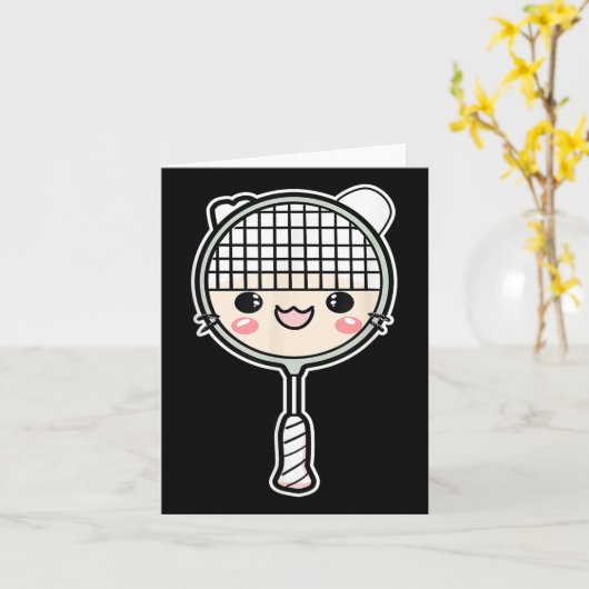 Badmintonracket Cartoon Gezicht Shuttle Speler  Kaart (Gele Bloem)