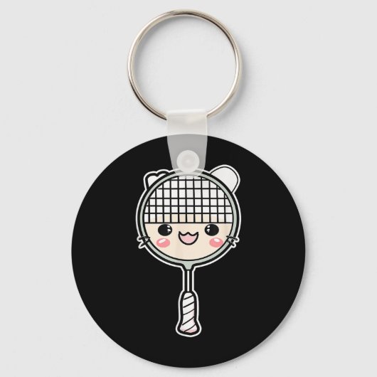 Badmintonracket Cartoon Gezicht Shuttle Speler  Sleutelhanger (Voorkant)