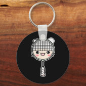 Badmintonracket Cartoon Gezicht Shuttle Speler  Sleutelhanger (Voorkant)
