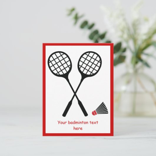 Badmintonracket en shuttlecock verticaal briefkaart (Staand voorkant)