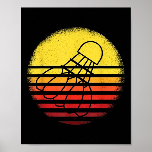 Badmintonshirt vintage zonsondergang retro badmint poster (Voorkant)