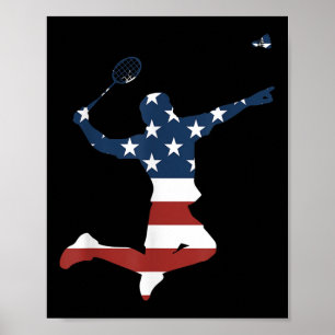 Badmintonspeler Amerikaanse vlag kleding Badminton Poster