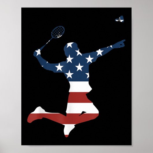 Badmintonspeler Amerikaanse vlag kleding Badminton Poster (Voorkant)