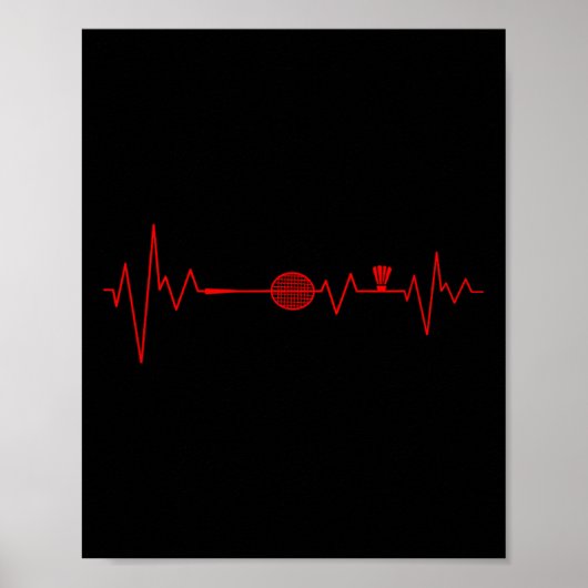 Badmintonspeler Heartbeat Racket Shuttle Sports Poster (Voorkant)