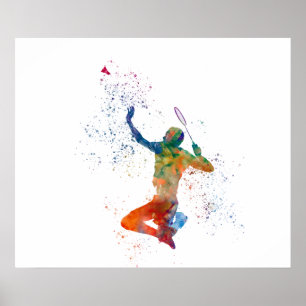 Badmintonspeler in waterverf poster