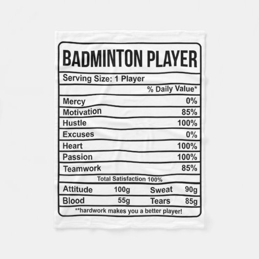 Badmintonspeler Informatie En Voedingsfeiten Fleece Deken (Voorkant)