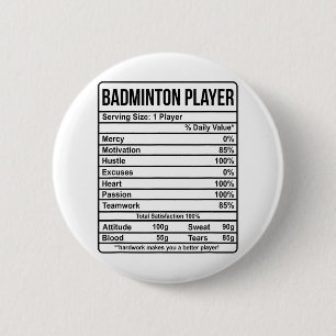 Badmintonspeler Informatie En Voedingsfeiten Ronde Button 5,7 Cm