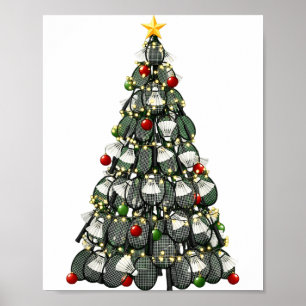 Badmintonspeler Kerstboom Lichtjes Kerstmis Jongen Poster