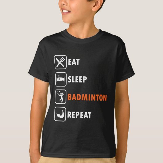 Badmintonspeler Racket Shuttle Atleet Eet Slaap T-shirt (Voorkant)