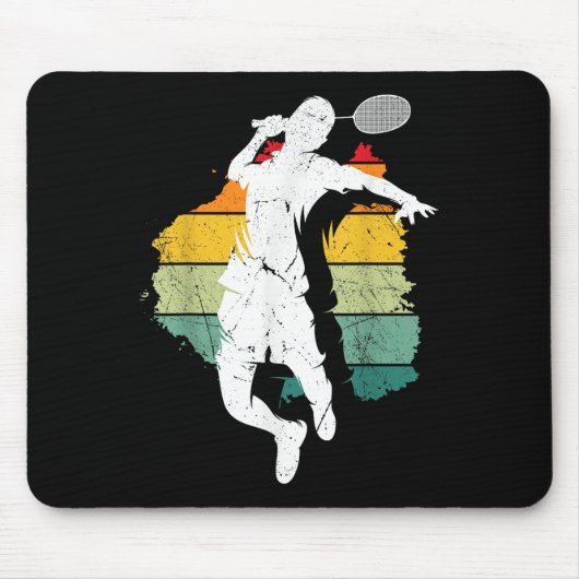 Badmintonspeler Retro Badminton Team Shuttle Spele Muismat (Voorkant)