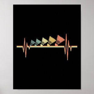 Badmintonspeler Retro Heartbeat - Badminton Sport Poster