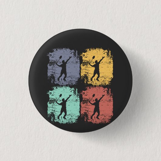 Badmintonspeler Retro Ronde Button 3,2 Cm (Voorkant)