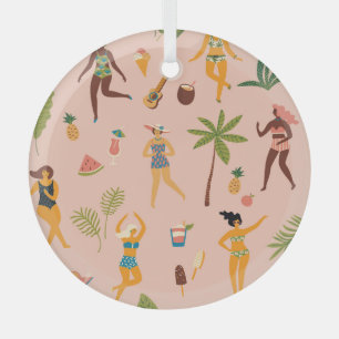 Badpak Dames: Tropische Dans Glas Ornament
