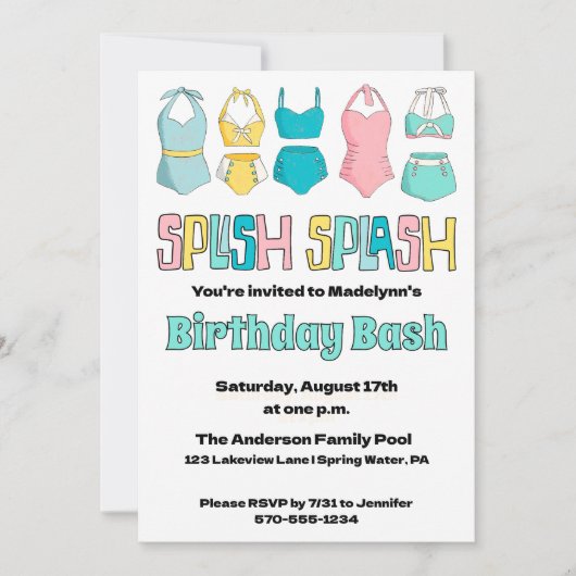 badpakken Zwempakken Zwembad Party Kaart (Voorkant)