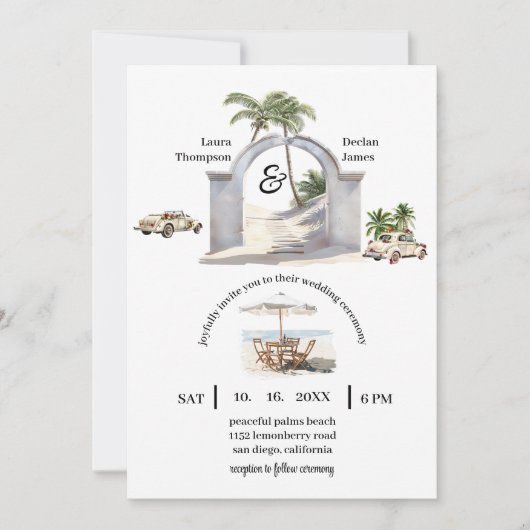 badpalmboom boho strand bruiloft kaart (Voorkant)