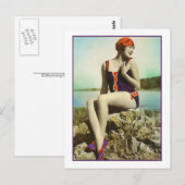 Badschoonheid in paarse en oranje badpak briefkaart (Voorkant / Achterkant)