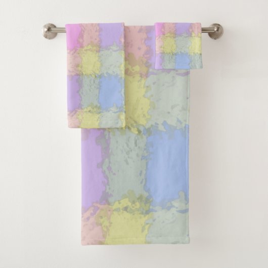 Badset multikleur pastelkleur geruit bad handdoek (Insitu)