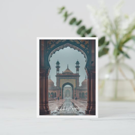 Badshahi Moskee in Lahore Kunst reis beroemde plaa Briefkaart (Staand voorkant)