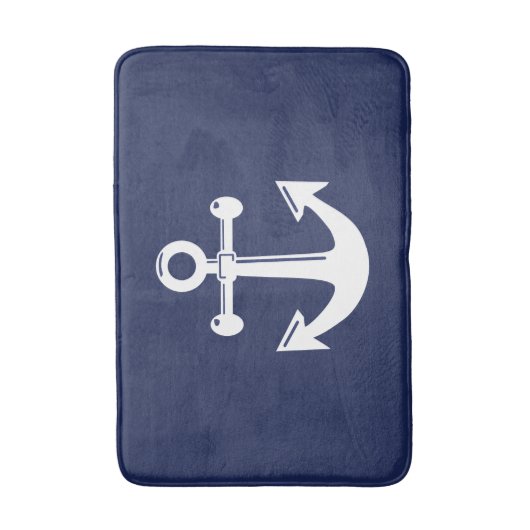 Badspons zeilblauw en wit anker badmat (Voorkant Verticaal)