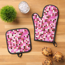 Badtegels, Roze Mozaïek Tegels, Geometrisch Patroo Ovenwant & Pannenlap Set