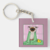 Badtijd Kat Groomer Zakelijke Logo Sleutelhanger (Voorkant)