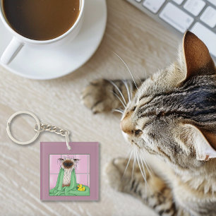 Badtijd Kat Groomer Zakelijke Logo Sleutelhanger
