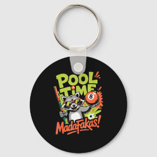 Badtijd mafkezen grappige wasbeer biljartspeler sleutelhanger