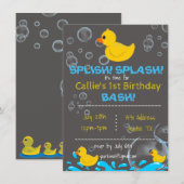 Badtijd Rubber Ducky verjaardag uitnodiging (Voorkant / Achterkant)