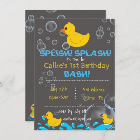 Badtijd Rubber Ducky verjaardag uitnodiging (Voorkant / Achterkant)