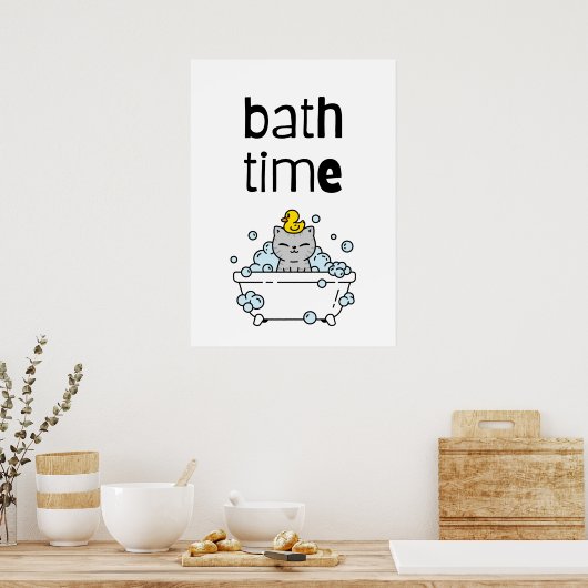 Badtijd Schattige Kawaii Bad Poster (Keuken)