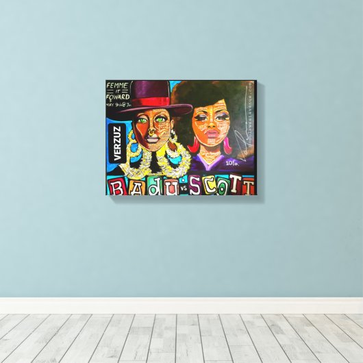 "Badu vs Scott" van Valencia Goodwin Canvas Afdruk (Insitu (Houten vloer))